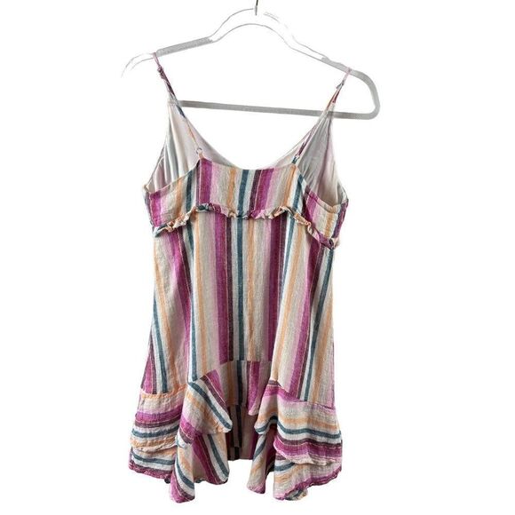 Rails Martina Linen Blend Sleeveless Mini Dress Small Avila Stripe Ruffled Pink - Picture 7 of 13
